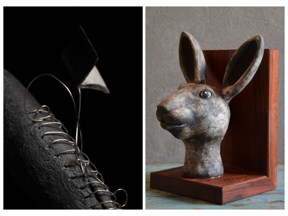 彫刻家 平野富山作　陶器製　羽衣舞　大理石台付　置物　共箱　C　5257 彫刻家 平野富山作 陶器製 羽衣舞 大理石台付 置物 共箱 C